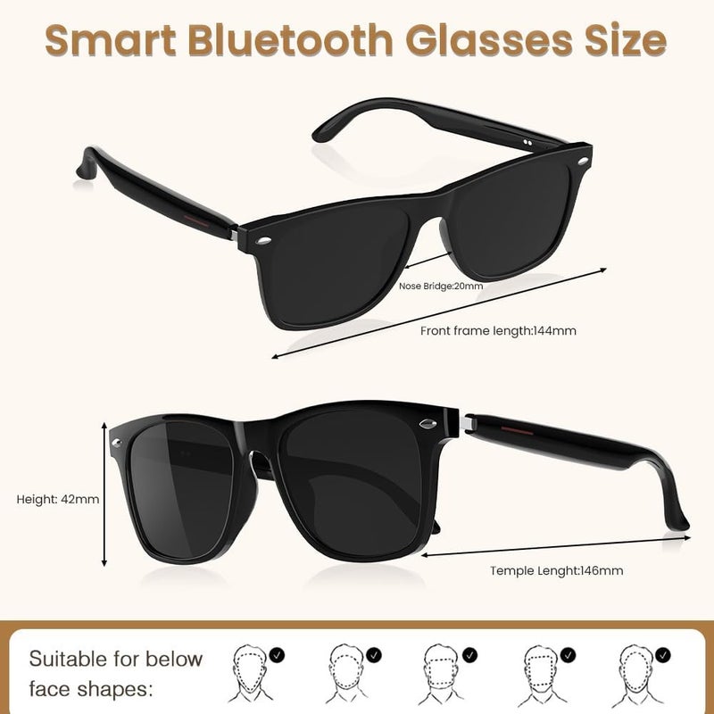 Jacuate Bluetooth Audio Smart Glasses for Women Men,Polarized Bluetooth Sunglasses with Open Ear Speaker,Voice Control, Hands-Free Calls & Built-in Microphone for iPhone Android Music/Work - Image 3